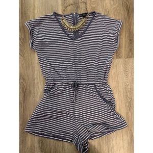 Blue and white striped romper
